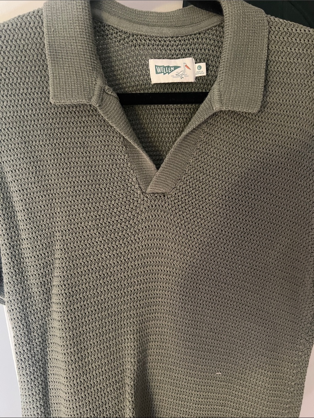 Wellen Men’s Olive Knit Polo with Open-Weave Texture